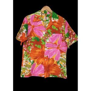 Pomare Hawaiian Shirt Tropical Floral Print Short Sleeve Button Up Men's Size L